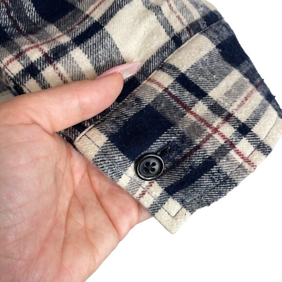 Jenni Kayne Flannel Checked Coyote Fur Collar Full Zip Jacket Navy Ivory M - Picture 6 of 12